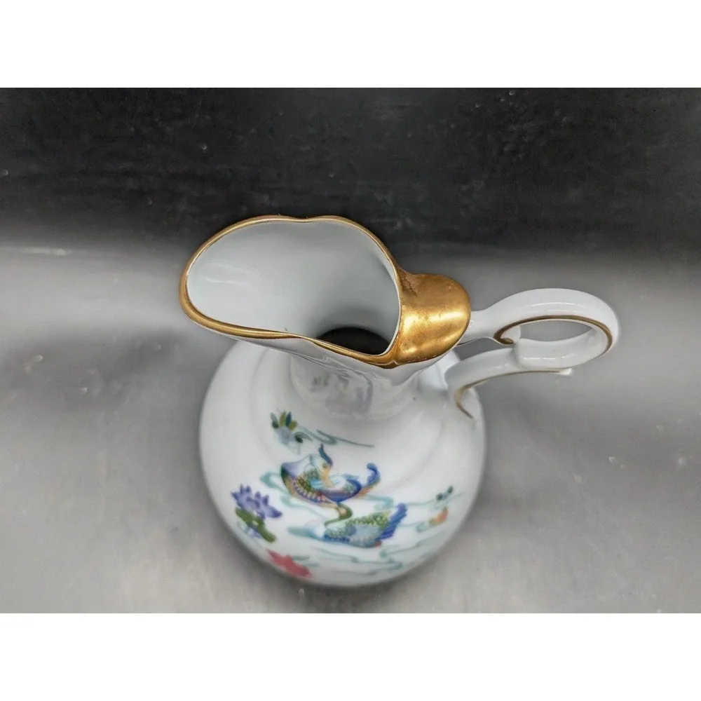 Pavillon de la Porcelaine Limoges France Mandarin Duck Lotus Gold Trim Pitcher